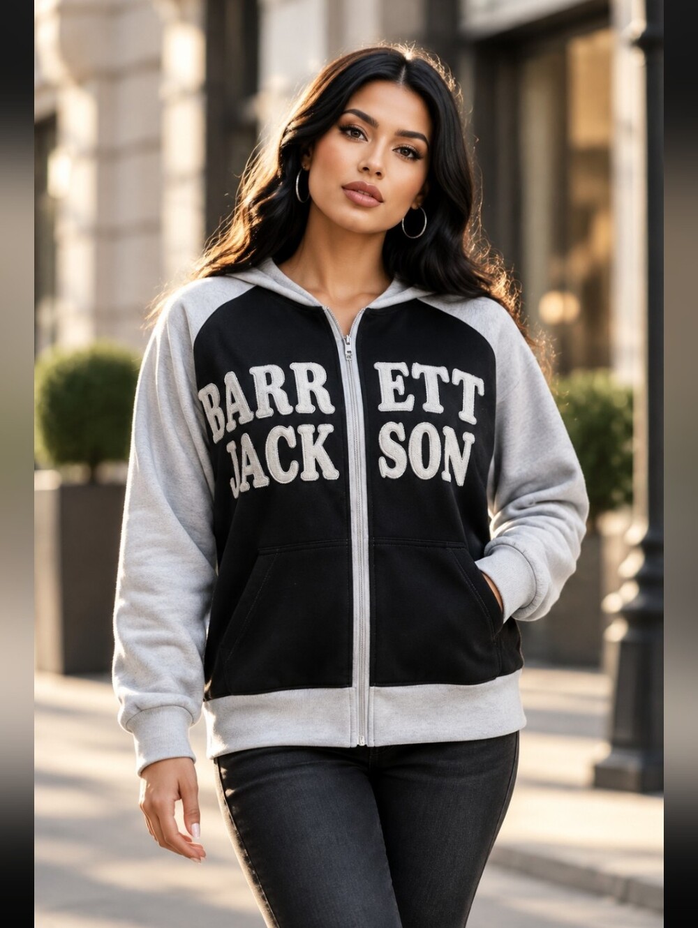Barrett Jackson Women's Black and Gray Embroidered Varsity Sporty Jacket Size XL
